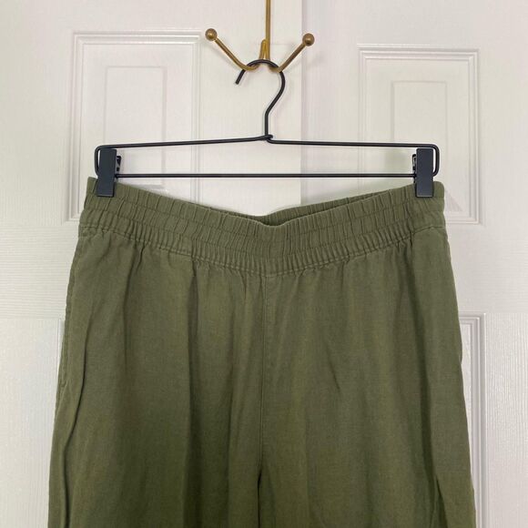 Old Navy Khaki Green Wide Straight Leg Casual Minimalist Elegant Linen Pants M - Picture 3 of 8
